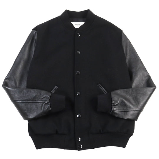 CELINE Stajan 2V09M896C Main: 90% wool, Main: 10% nylon, Main: leather, Part: 100% rayon black BOY DOLL TEDDY JACKET IN TEXTURED WOOL mens 48 Used Authentic