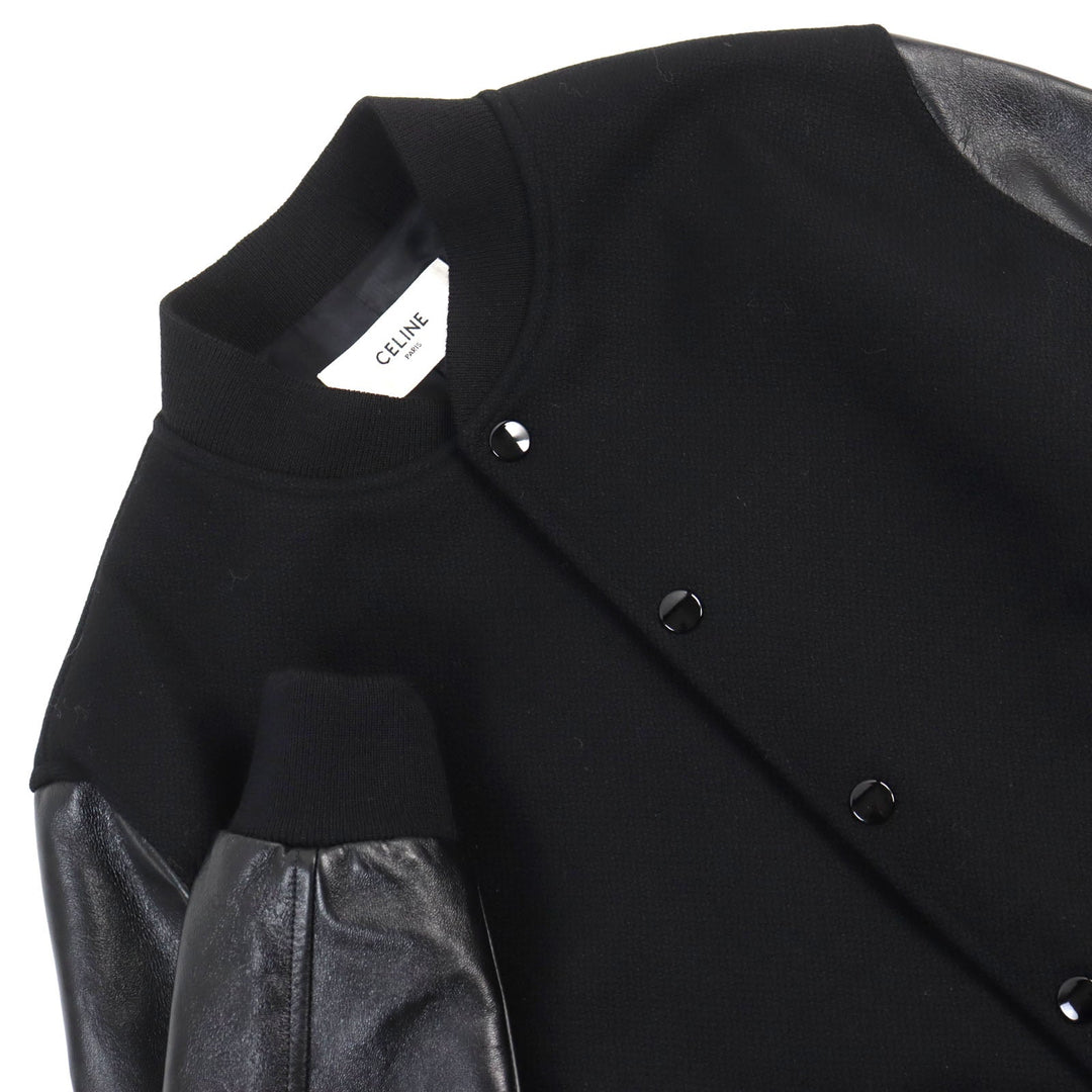 CELINE Stajan 2V09M896C Main: 90% wool, Main: 10% nylon, Main: leather, Part: 100% rayon black BOY DOLL TEDDY JACKET IN TEXTURED WOOL mens 48 Used Authentic