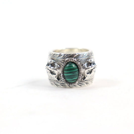 GUCCI Ring 461991 Main: AG925, Part: Malachite Silver Green Malachite Garden Cat Head mens Used Authentic