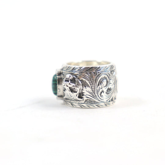 GUCCI Ring 461991 Main: AG925, Part: Malachite Silver Green Malachite Garden Cat Head mens Used Authentic