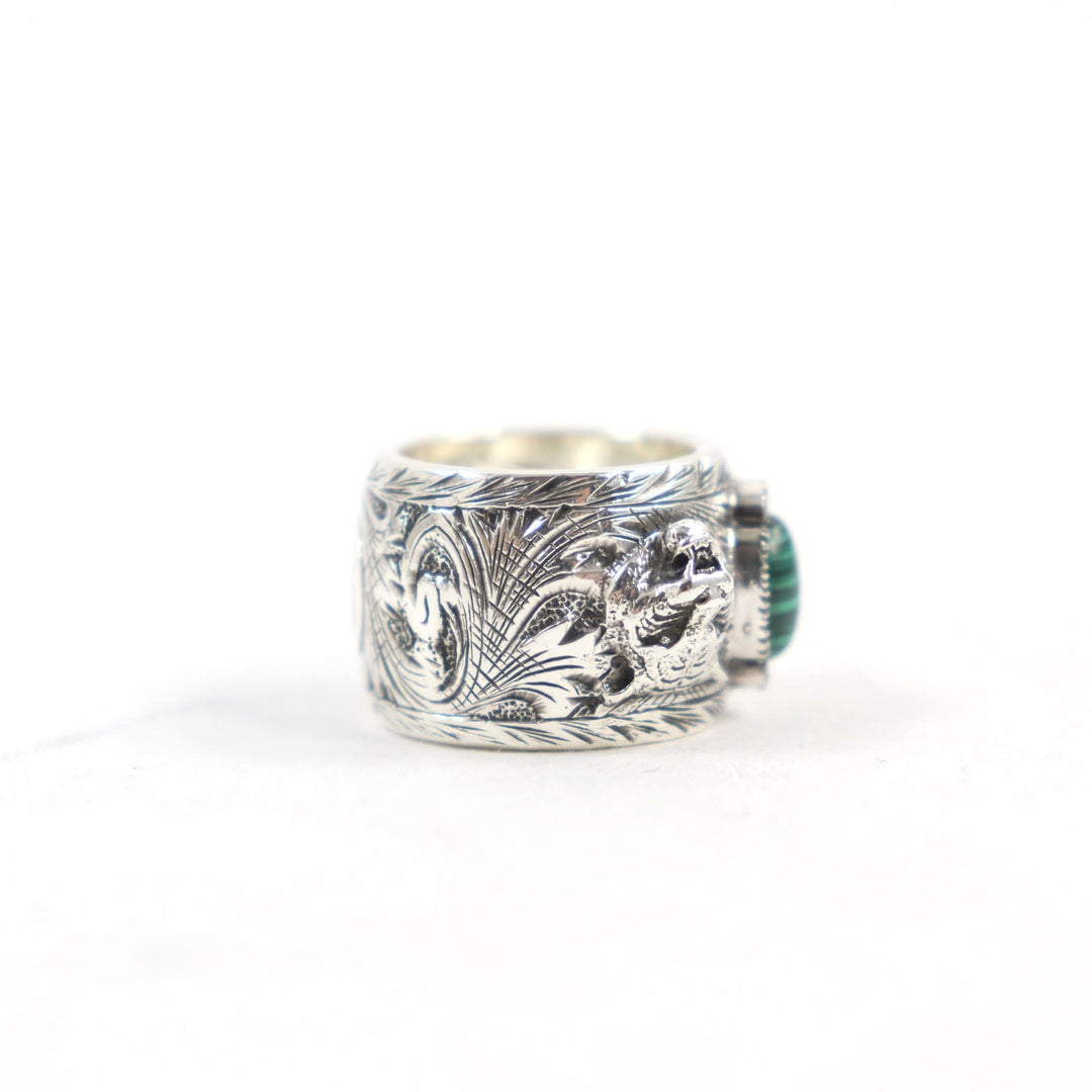GUCCI Ring 461991 Main: AG925, Part: Malachite Silver Green Malachite Garden Cat Head mens Used Authentic