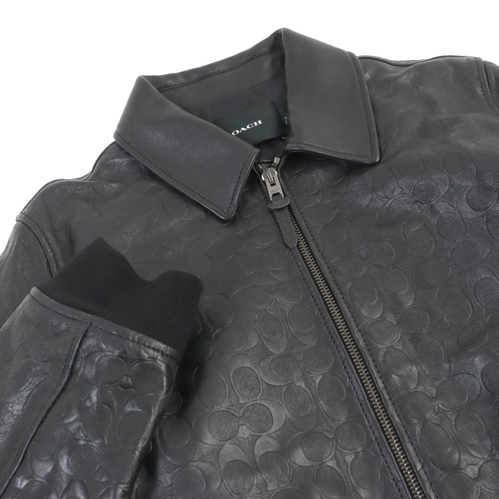 COACH Bomber jacket CF803 Outer: Lamb leather, Lining: 52% polyester, Lining: 48% rayon, Filling: 100% polyester, Rib: 64% acrylic, 27% wool, 8% nylon, 1% polyurethane Leather: Cowhide black mens L Used Authentic