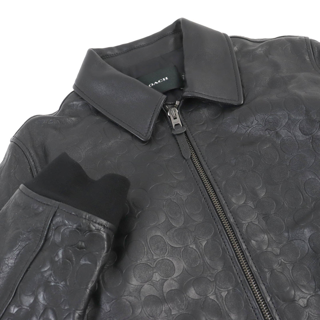 COACH Bomber jacket CF803 Outer: Lamb leather, Lining: 52% polyester, Lining: 48% rayon, Filling: 100% polyester, Rib: 64% acrylic, 27% wool, 8% nylon, 1% polyurethane Leather: Cowhide black mens L Used Authentic