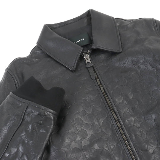COACH Bomber jacket CF803 Outer: Lamb leather, Lining: 52% polyester, Lining: 48% rayon, Filling: 100% polyester, Rib: 64% acrylic, 27% wool, 8% nylon, 1% polyurethane Leather: Cowhide black mens L Used Authentic
