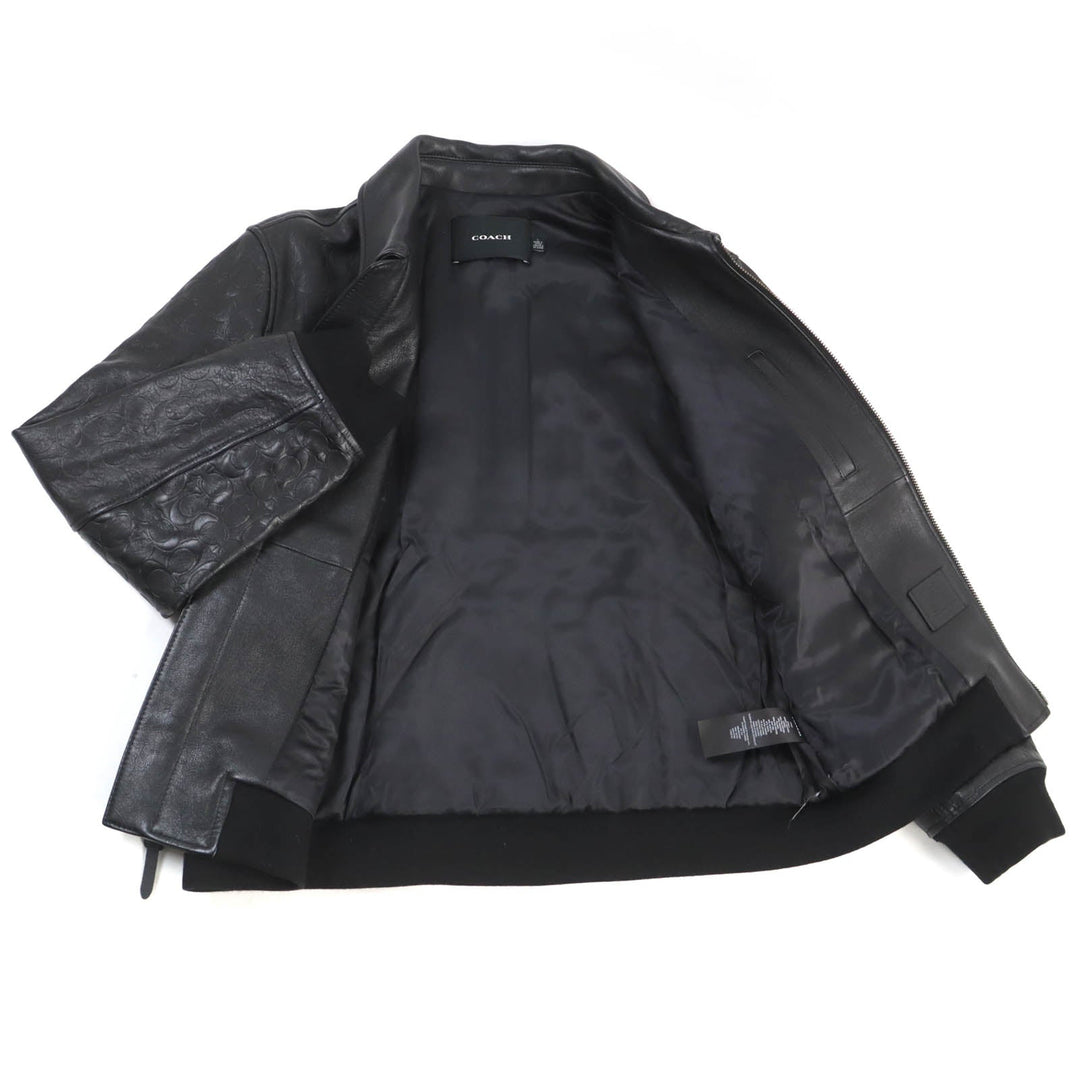 COACH Bomber jacket CF803 Outer: Lamb leather, Lining: 52% polyester, Lining: 48% rayon, Filling: 100% polyester, Rib: 64% acrylic, 27% wool, 8% nylon, 1% polyurethane Leather: Cowhide black mens L Used Authentic