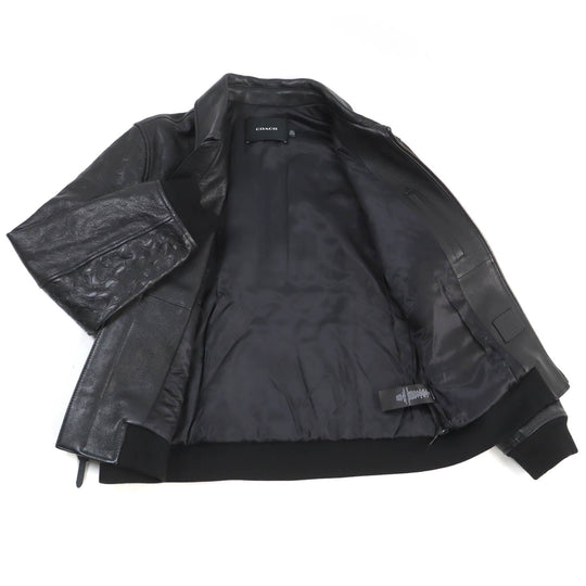 COACH Bomber jacket CF803 Outer: Lamb leather, Lining: 52% polyester, Lining: 48% rayon, Filling: 100% polyester, Rib: 64% acrylic, 27% wool, 8% nylon, 1% polyurethane Leather: Cowhide black mens L Used Authentic
