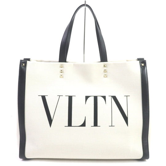 VALENTINO Tote Bag Canvas, Leather White black VLTN mens(Unisex) Used Authentic
