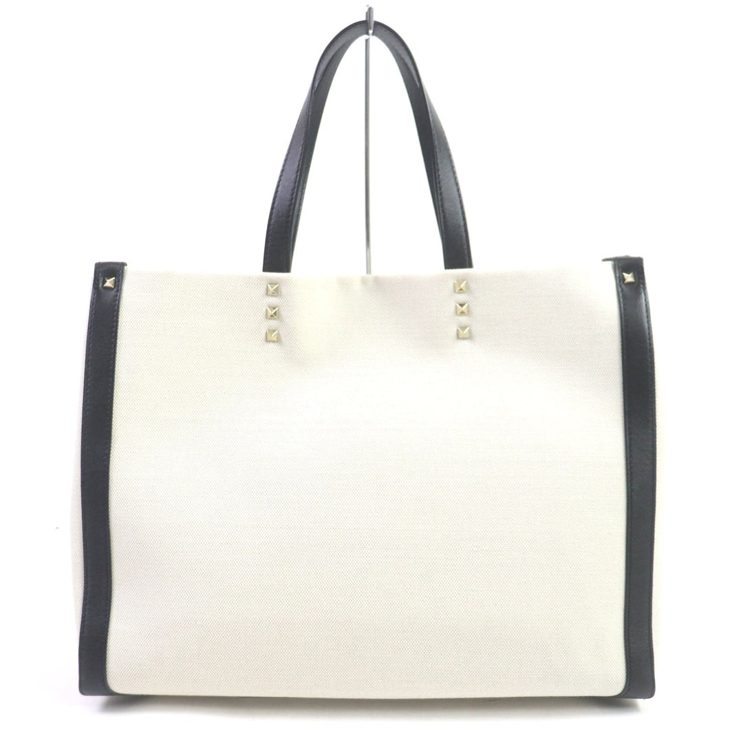 VALENTINO Tote Bag Canvas, Leather White black VLTN mens(Unisex) Used Authentic
