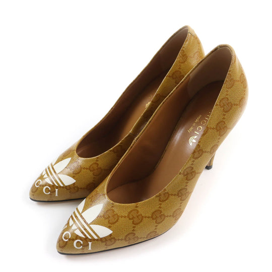 GUCCI pumps 702221 Main: Leather Brown Women 37 Used Authentic