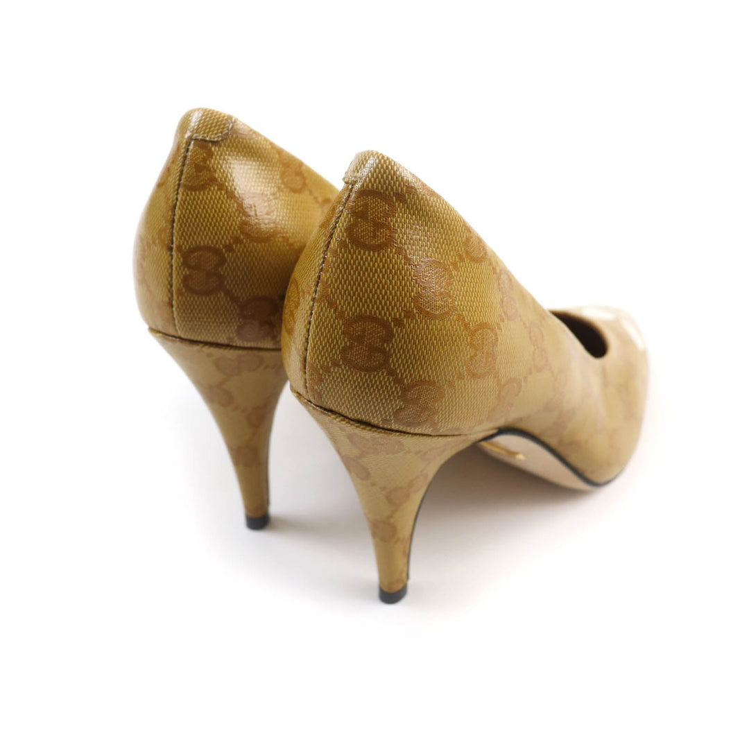 GUCCI pumps 702221 Main: Leather Brown Women 37 Used Authentic
