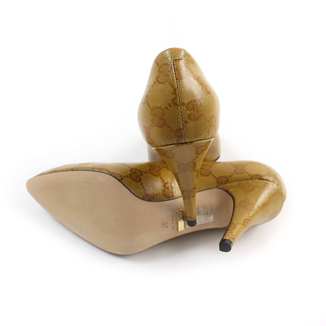 GUCCI pumps 702221 Main: Leather Brown Women 37 Used Authentic