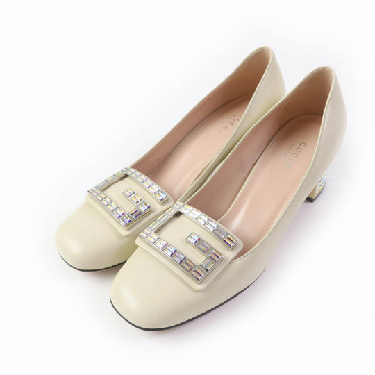 GUCCI pumps 522697 Main: Leather Ivory Women 37.5 Used Authentic