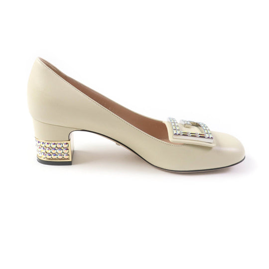 GUCCI pumps 522697 Main: Leather Ivory Women 37.5 Used Authentic