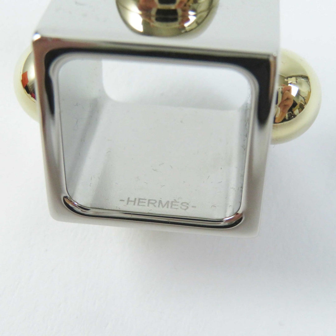 HERMES Scarf ring Metal, Gold Plated Silver Cube Women Used Authentic