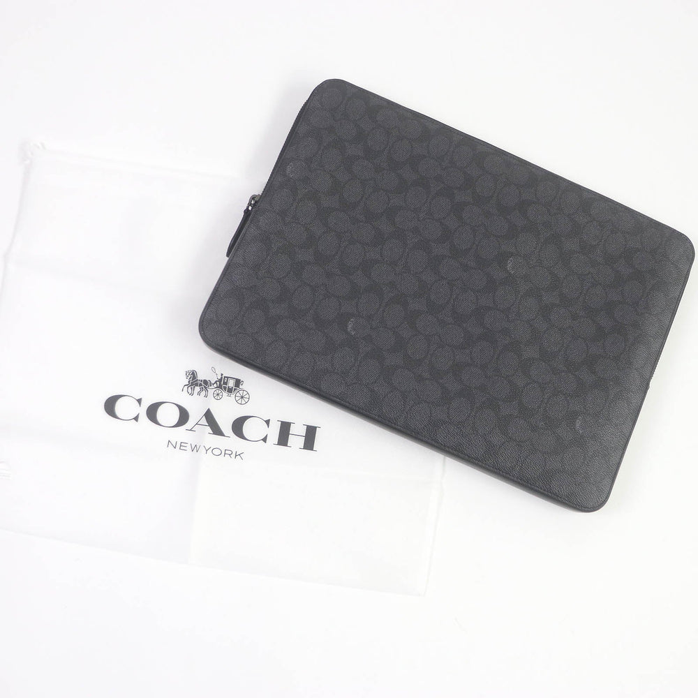 COACH Clutch bag CJ799 Signature Canvas, Leather charcoal Zip Around Laptop Case mens Used Authentic