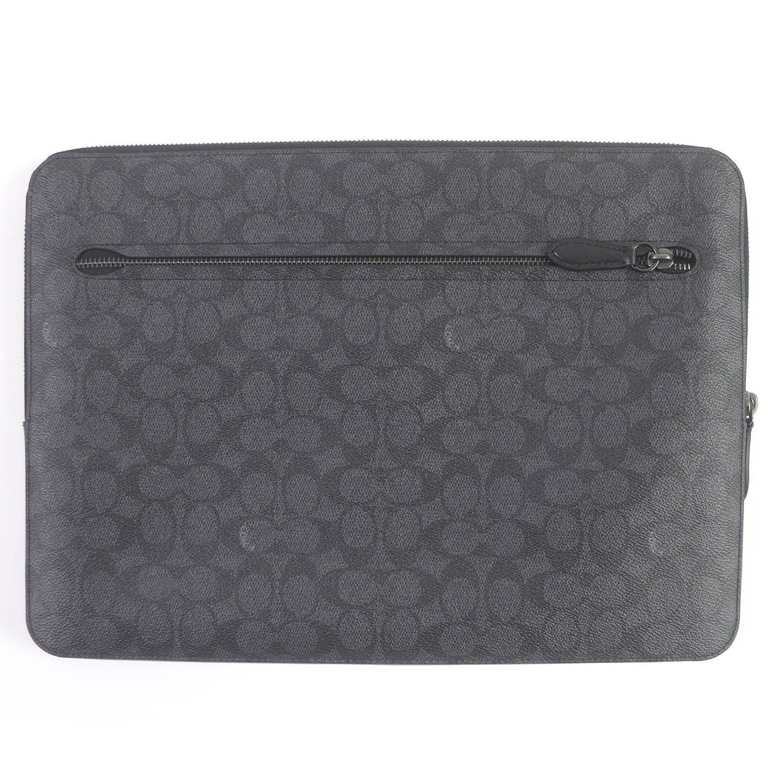 COACH Clutch bag CJ799 Signature Canvas, Leather charcoal Zip Around Laptop Case mens Used Authentic