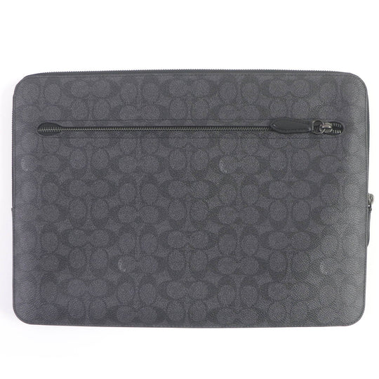COACH Clutch bag CJ799 Signature Canvas, Leather charcoal Zip Around Laptop Case mens Used Authentic