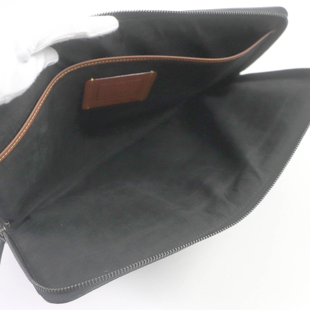 COACH Clutch bag CJ799 Signature Canvas, Leather charcoal Zip Around Laptop Case mens Used Authentic