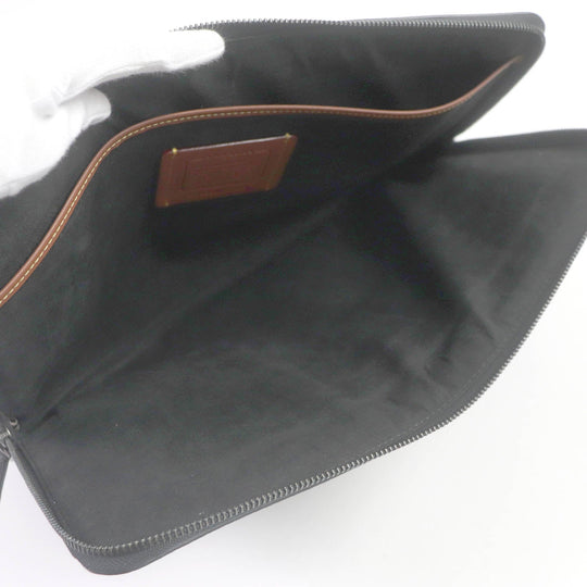 COACH Clutch bag CJ799 Signature Canvas, Leather charcoal Zip Around Laptop Case mens Used Authentic