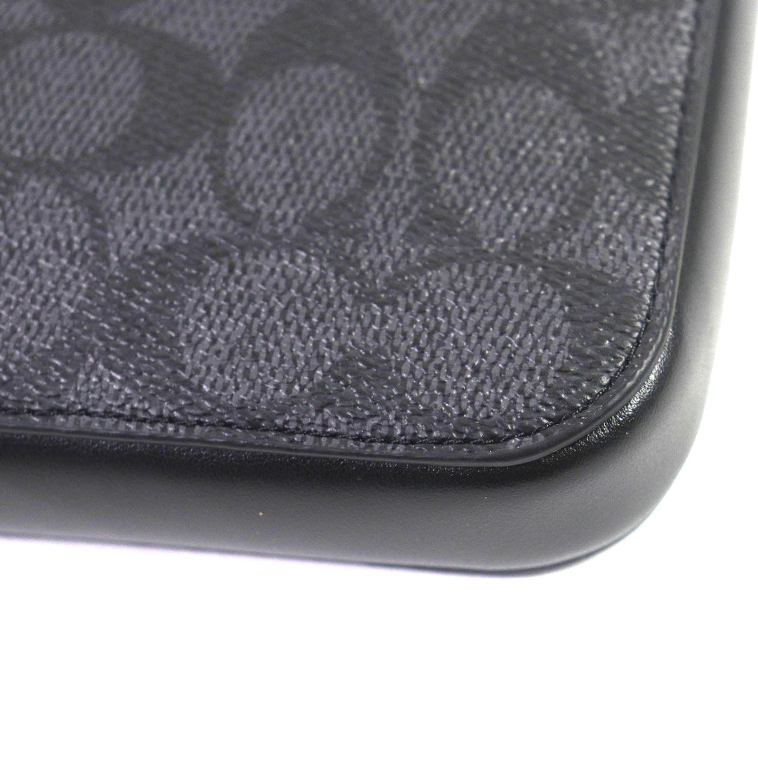 COACH Clutch bag CJ799 Signature Canvas, Leather charcoal Zip Around Laptop Case mens Used Authentic