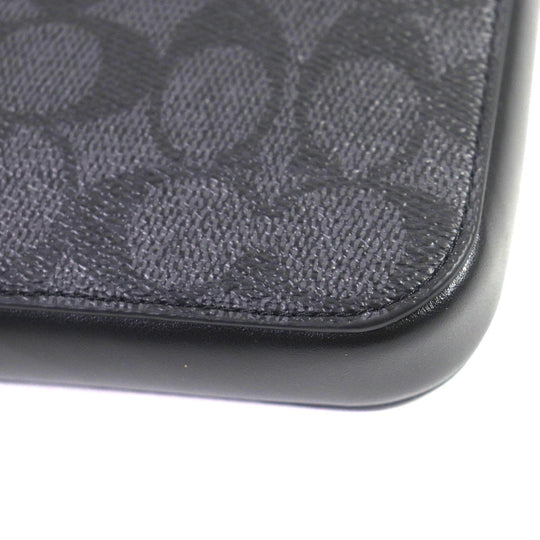 COACH Clutch bag CJ799 Signature Canvas, Leather charcoal Zip Around Laptop Case mens Used Authentic