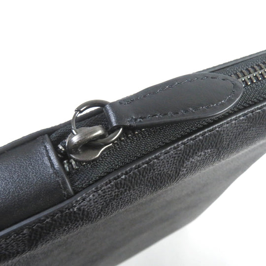 COACH Clutch bag CJ799 Signature Canvas, Leather charcoal Zip Around Laptop Case mens Used Authentic