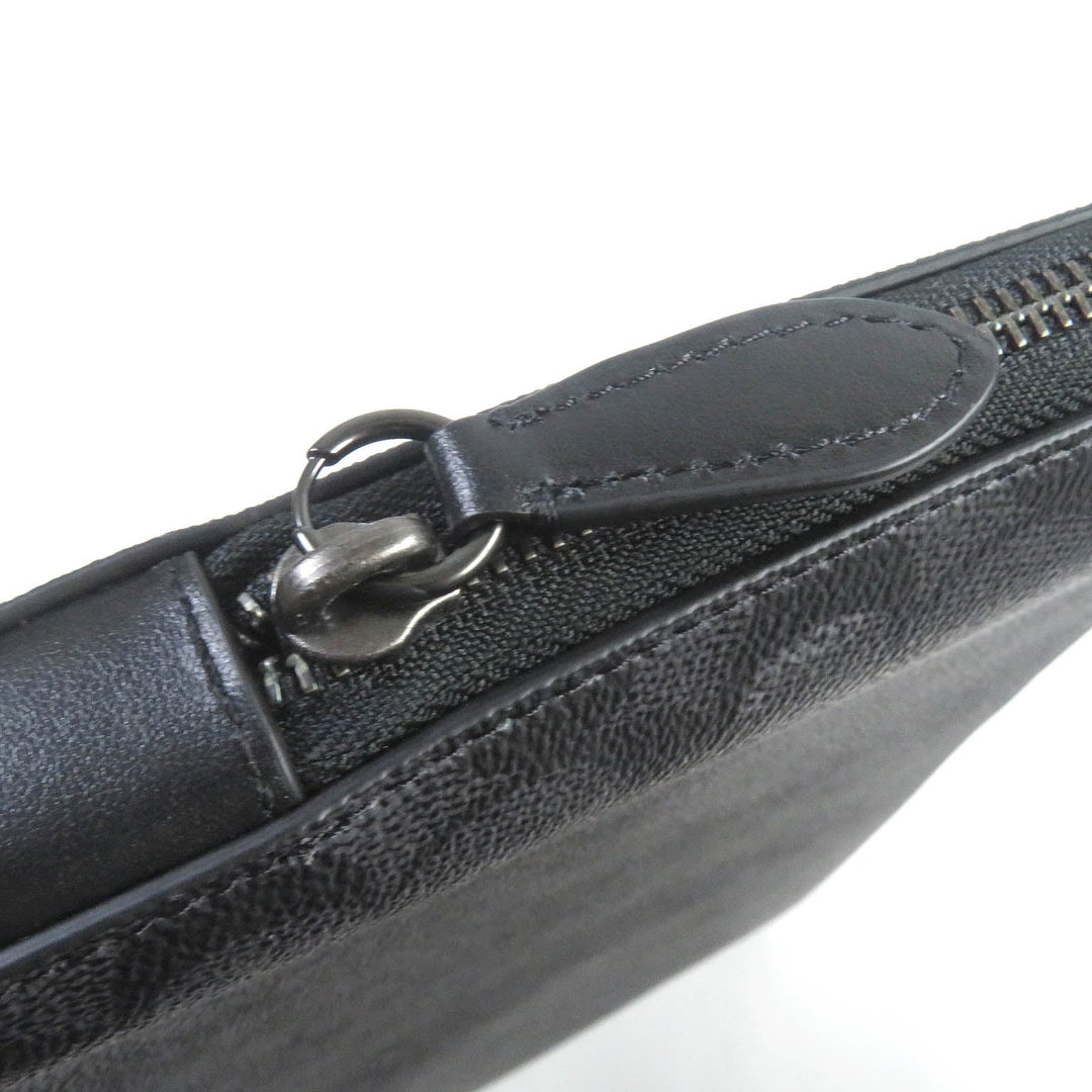 COACH Clutch bag CJ799 Signature Canvas, Leather charcoal Zip Around Laptop Case mens Used Authentic