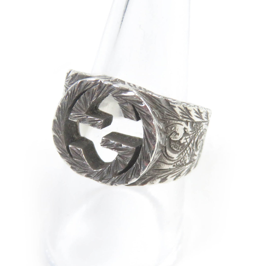 GUCCI Ring Main�FAG925 Silver Carved silver Design ring Interlocking G mens Used Authentic