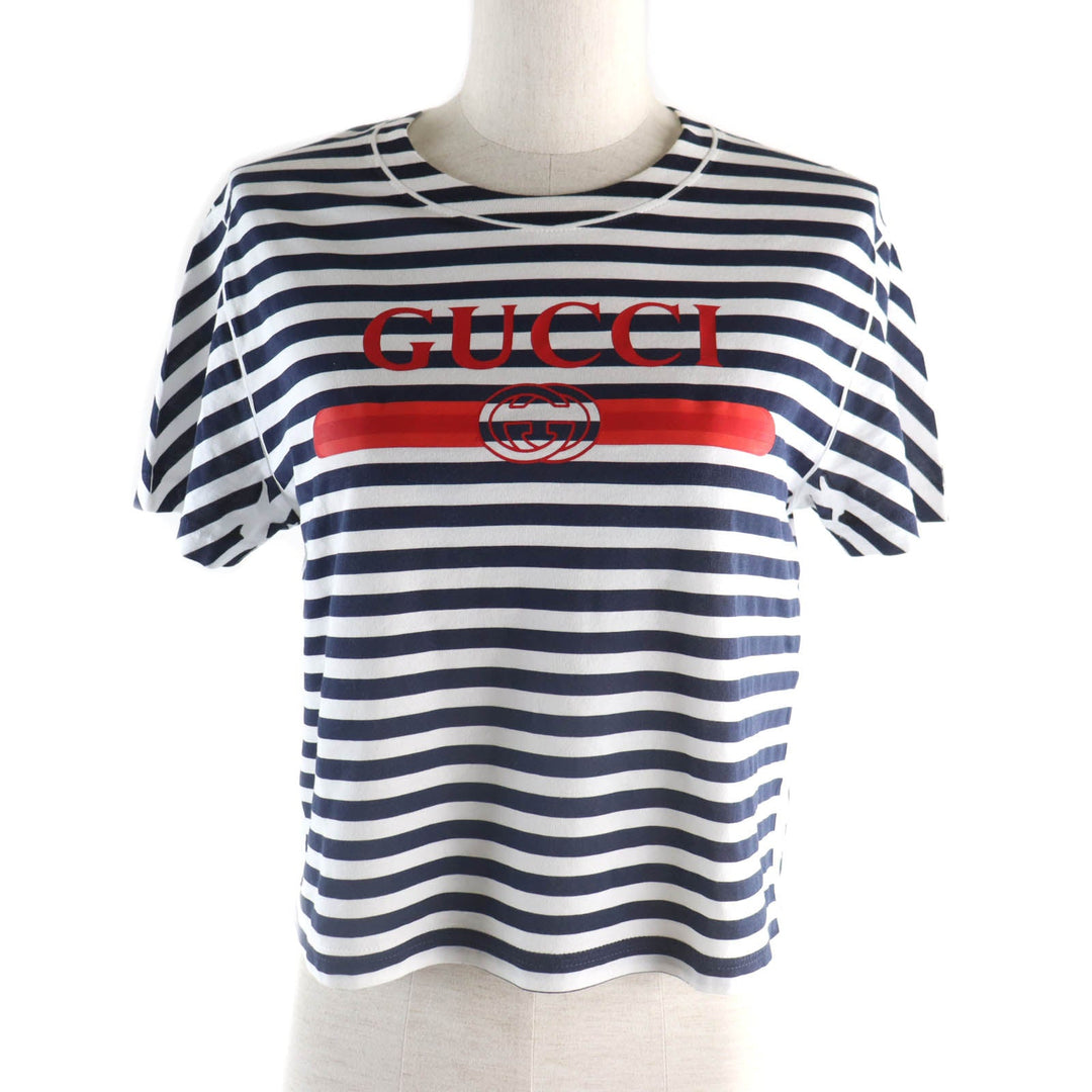 GUCCI Short sleeve T-shirt 789314 Main: 100% cotton Navy white Women XS Used Authentic