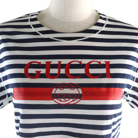GUCCI Short sleeve T-shirt 789314 Main: 100% cotton Navy white Women XS Used Authentic