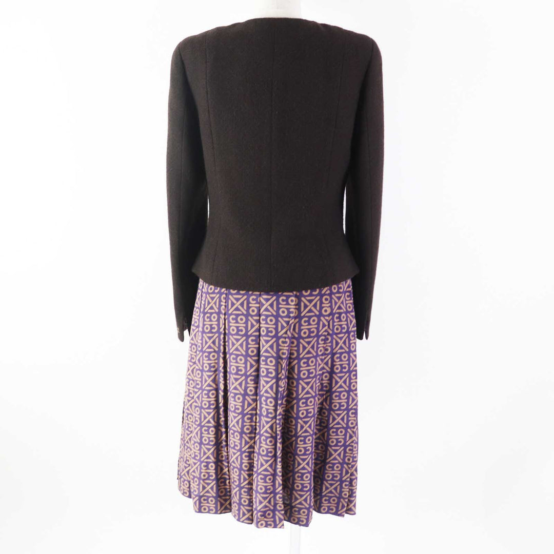 CHANEL setup 00A P16647W02675 Outer material: Jacket: 100% cashmere Skirt: 100% silk Petticoat: 100% nylon Lining: 100% silk Dark Brown Purple Beige Top and bottom set Women 38 Used Authentic