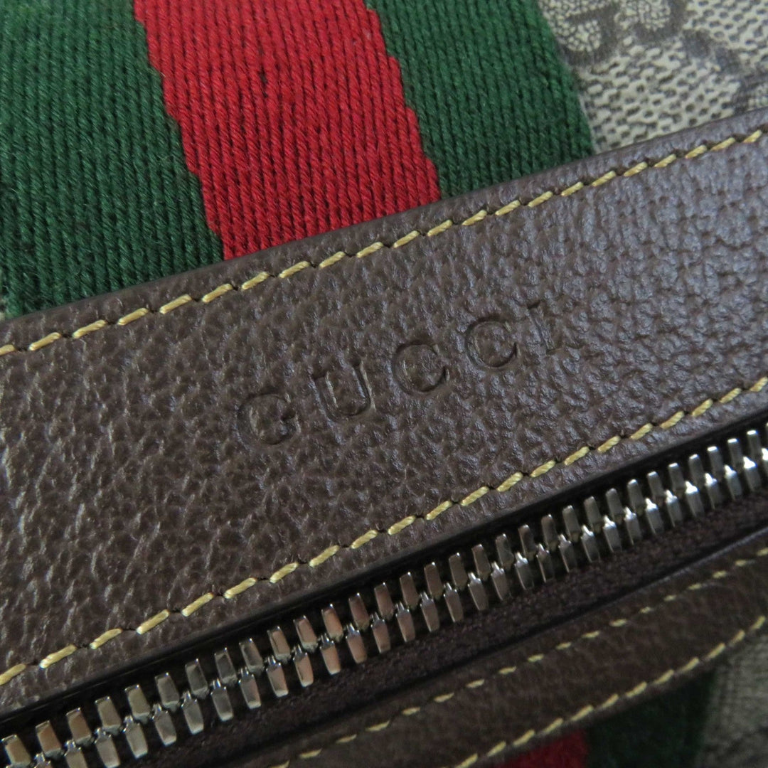 GUCCI Pouch 759689 Leather x GG Supreme canvas Beige/Ebony Cosmetic case with Web stripes Women Used Authentic