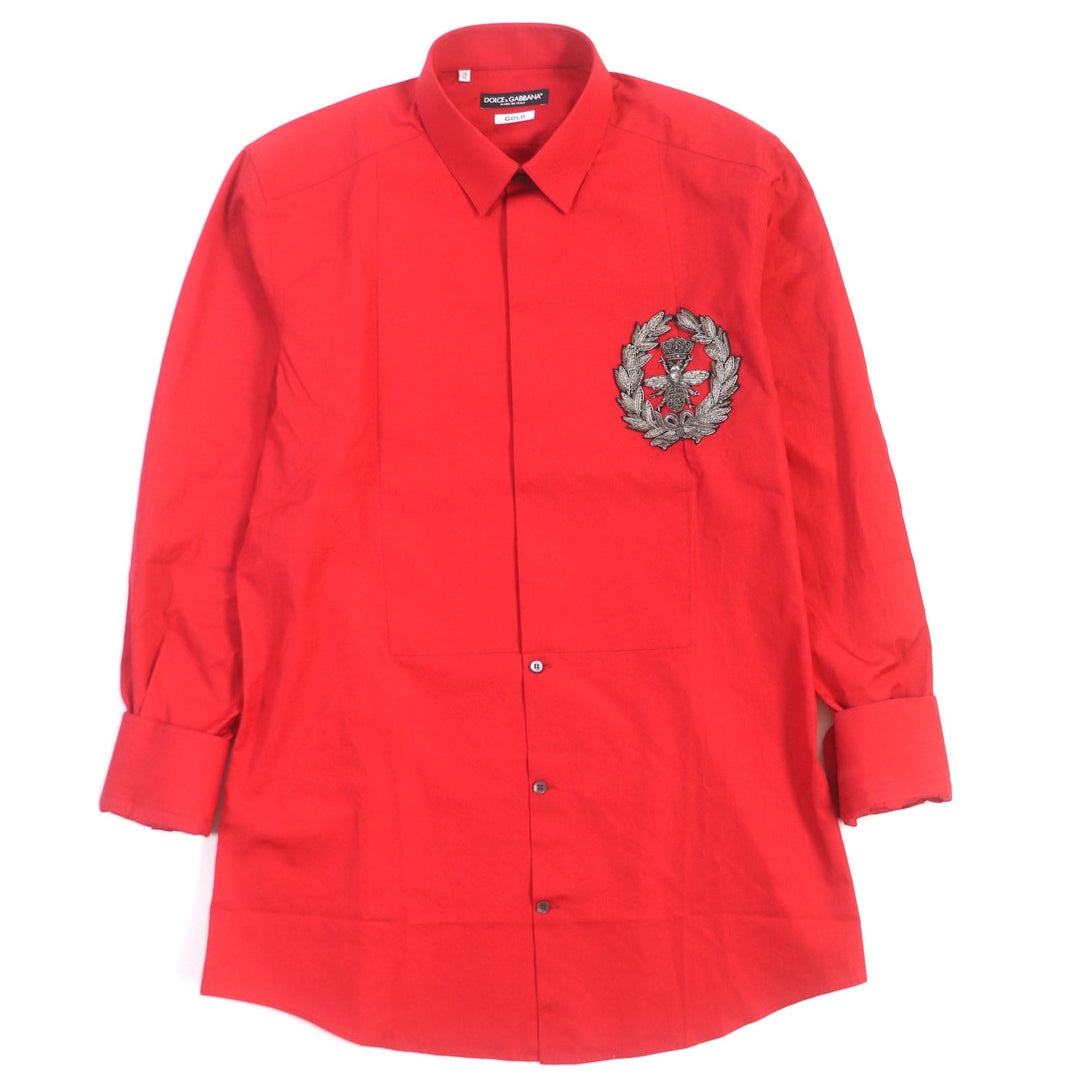 DOLCE&GABBANA Long sleeve shirt G5DN7Z Main: 100% cotton, embroidery: 50% metal fiber, 25% polyester, 10% plastic, 10% silk, 5% viscose Red GOLD mens 41 Used Authentic