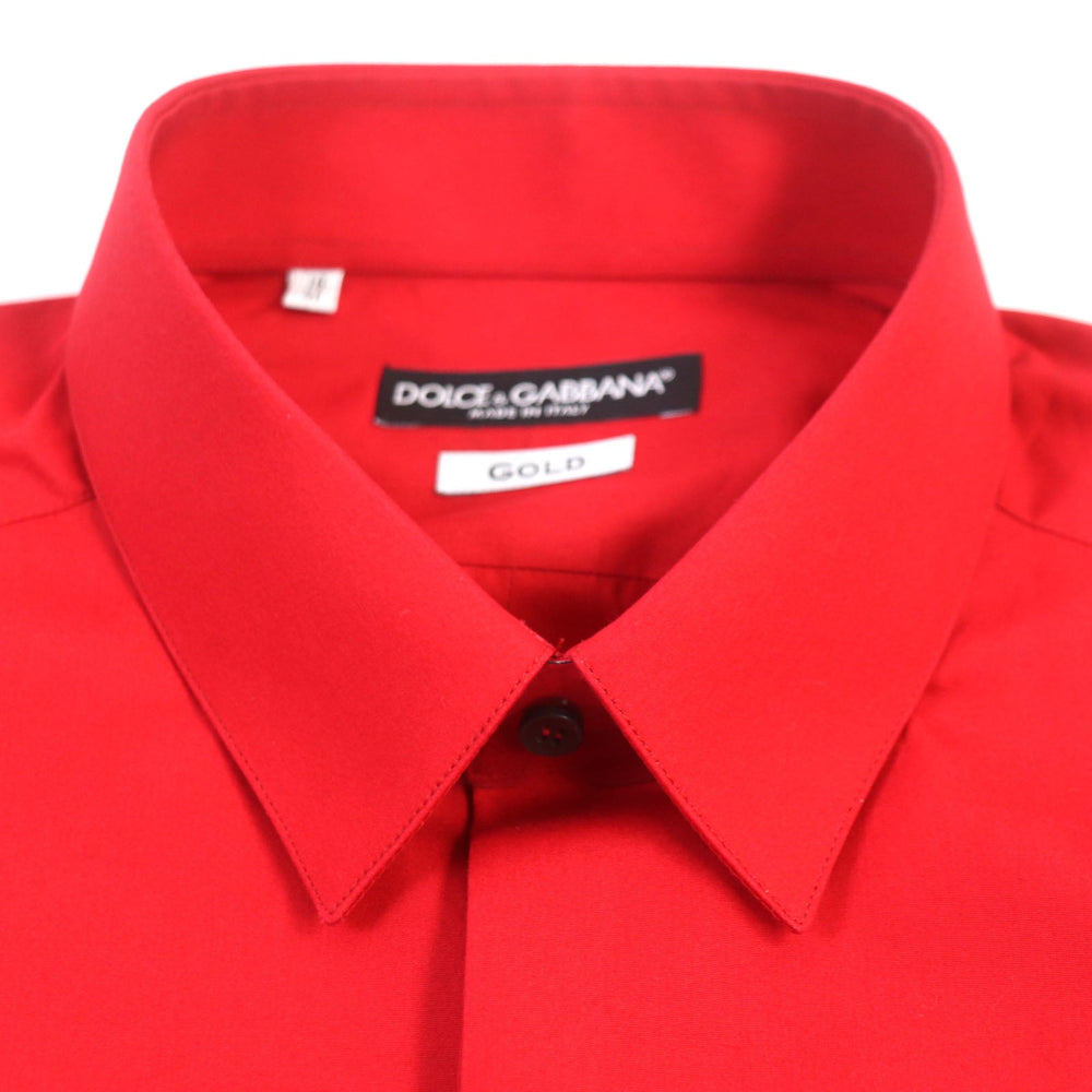DOLCE&GABBANA Long sleeve shirt G5DN7Z Main: 100% cotton, embroidery: 50% metal fiber, 25% polyester, 10% plastic, 10% silk, 5% viscose Red GOLD mens 41 Used Authentic