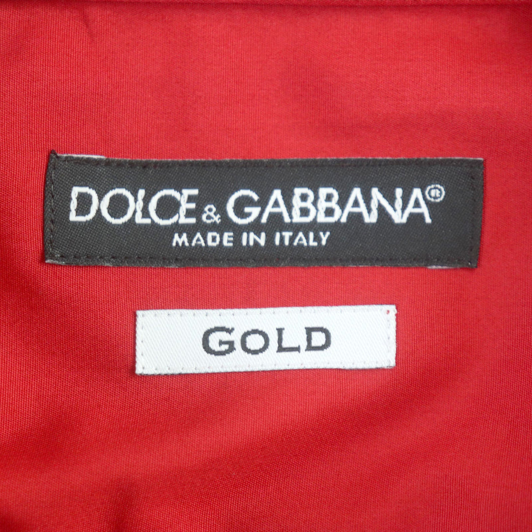 DOLCE&GABBANA Long sleeve shirt G5DN7Z Main: 100% cotton, embroidery: 50% metal fiber, 25% polyester, 10% plastic, 10% silk, 5% viscose Red GOLD mens 41 Used Authentic