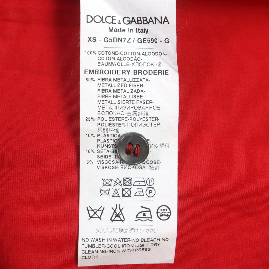 DOLCE&GABBANA Long sleeve shirt G5DN7Z Main: 100% cotton, embroidery: 50% metal fiber, 25% polyester, 10% plastic, 10% silk, 5% viscose Red GOLD mens 41 Used Authentic
