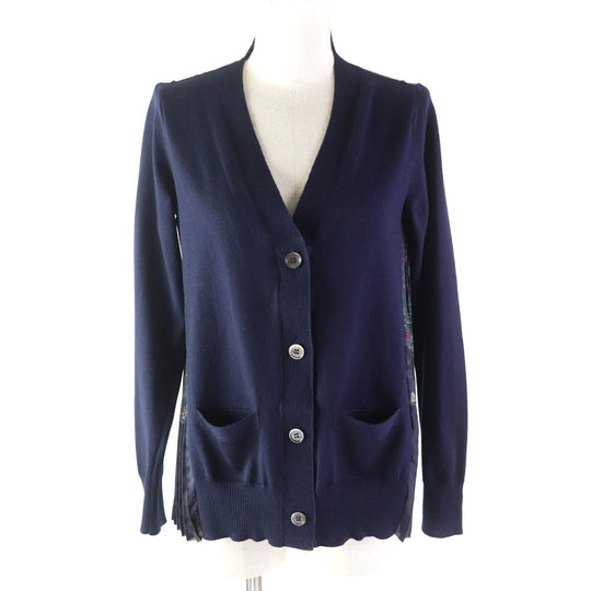 Sacai cardigan 19-04567 Main: 100% wool, Part: 100% polyester Navy multi Women 1 Used Authentic