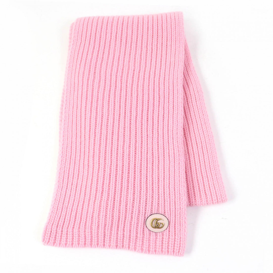 GUCCI Scarf 773426 Main: 85% wool, Main: 15% cashmere, Part: leather pink scarf Patched knit Women Used Authentic