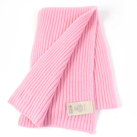 GUCCI Scarf 773426 Main: 85% wool, Main: 15% cashmere, Part: leather pink scarf Patched knit Women Used Authentic