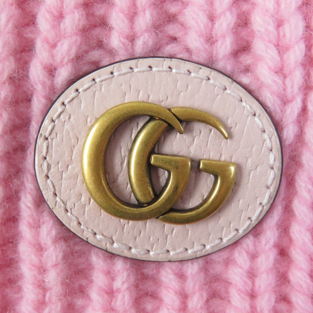 GUCCI Scarf 773426 Main: 85% wool, Main: 15% cashmere, Part: leather pink scarf Patched knit Women Used Authentic