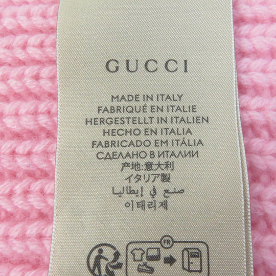 GUCCI Scarf 773426 Main: 85% wool, Main: 15% cashmere, Part: leather pink scarf Patched knit Women Used Authentic