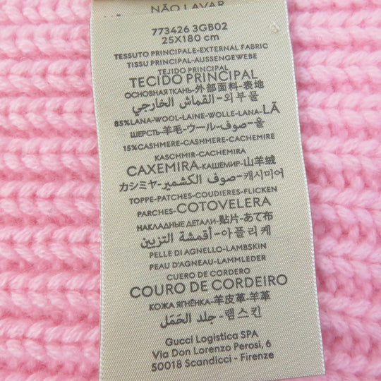 GUCCI Scarf 773426 Main: 85% wool, Main: 15% cashmere, Part: leather pink scarf Patched knit Women Used Authentic