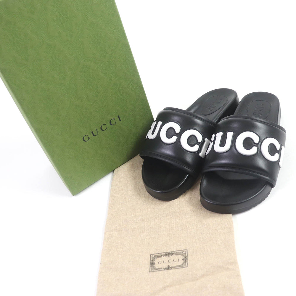 GUCCI Sandals 742009 Main: Leather black mens 10 Used Authentic
