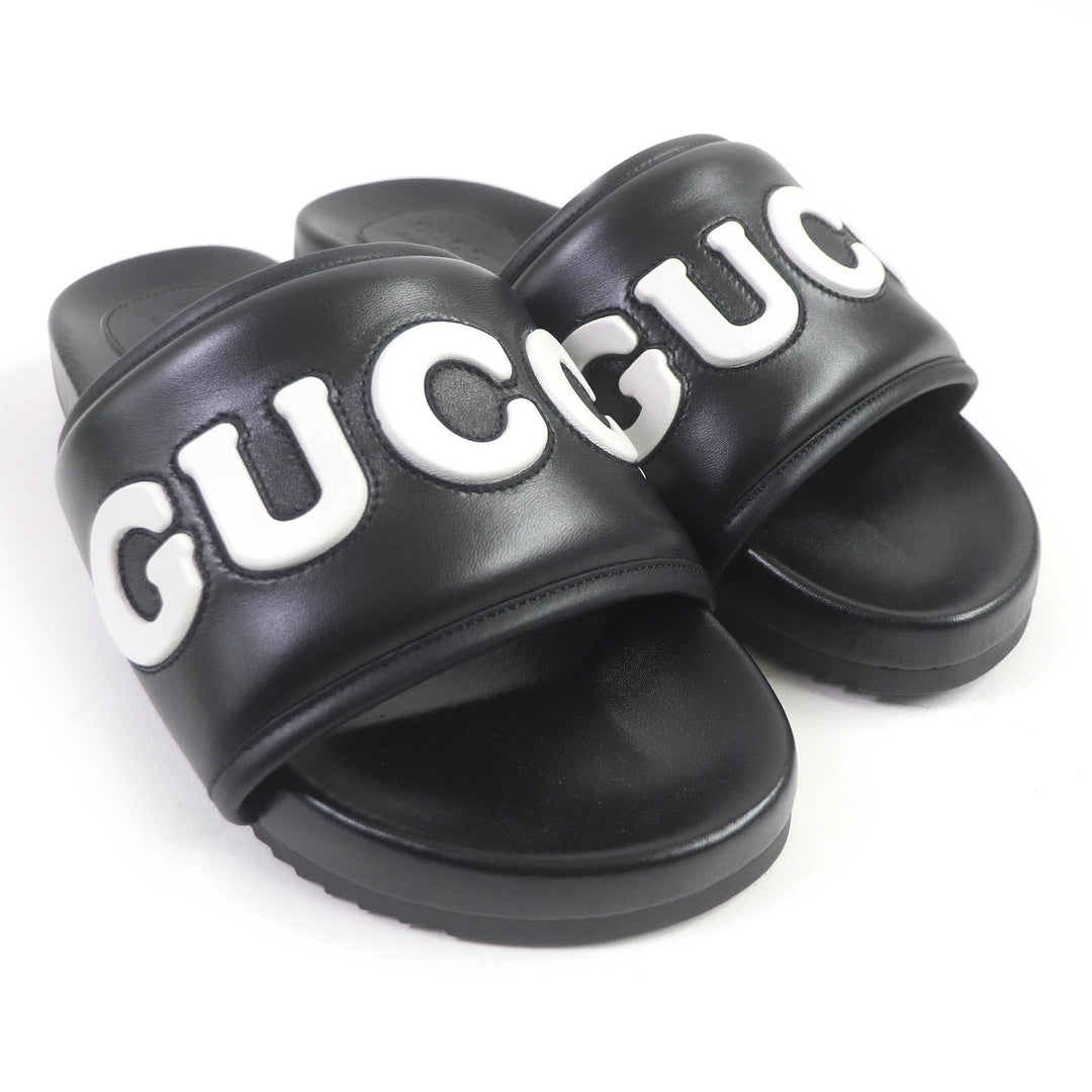 GUCCI Sandals 742009 Main: Leather black mens 10 Used Authentic