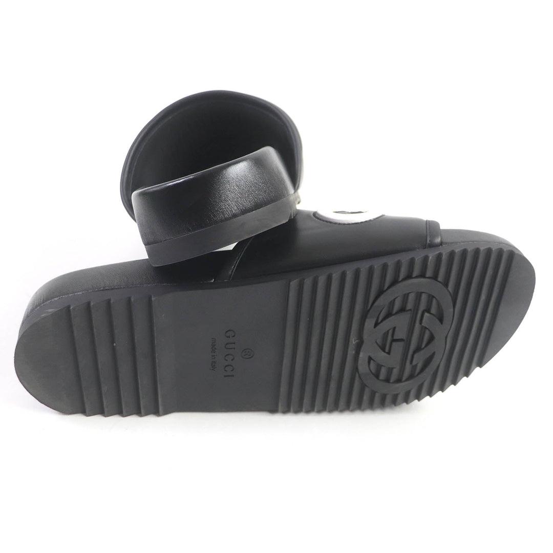 GUCCI Sandals 742009 Main: Leather black mens 10 Used Authentic