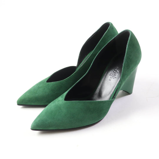 HERMES pumps Suede leather green Fatale 85 Women 35 Used Authentic