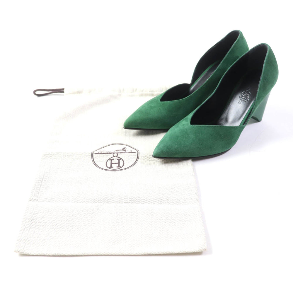 HERMES pumps Suede leather green Fatale 85 Women 35 Used Authentic