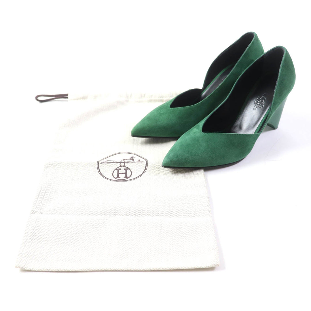 HERMES pumps Suede leather green Fatale 85 Women 35 Used Authentic