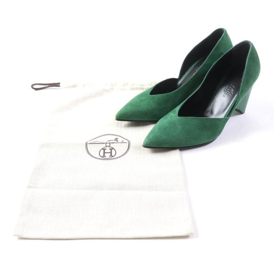 HERMES pumps Suede leather green Fatale 85 Women 35 Used Authentic