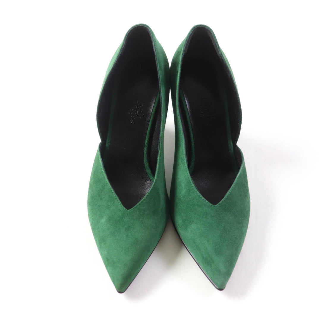 HERMES pumps Suede leather green Fatale 85 Women 35 Used Authentic